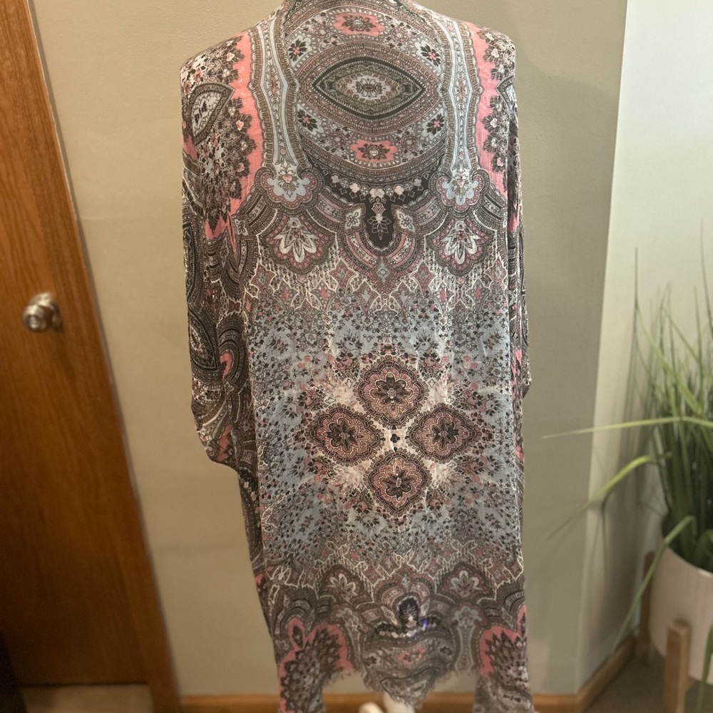 American Eagle Boho Paisley kimono sheer lightweight cardigan Open-Front Shrug - Picture 6 of 10